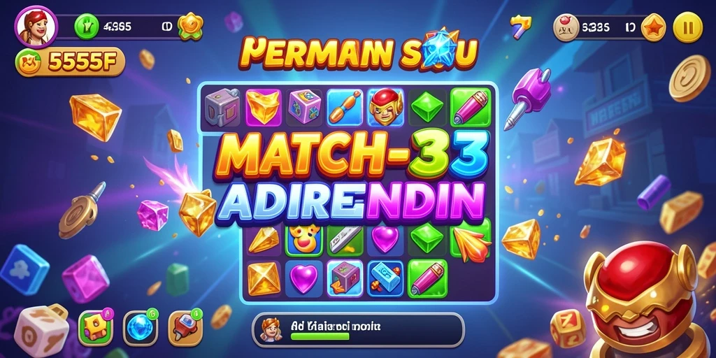 Tampilan menarik dari gameplay Match-3 dalam 555F.