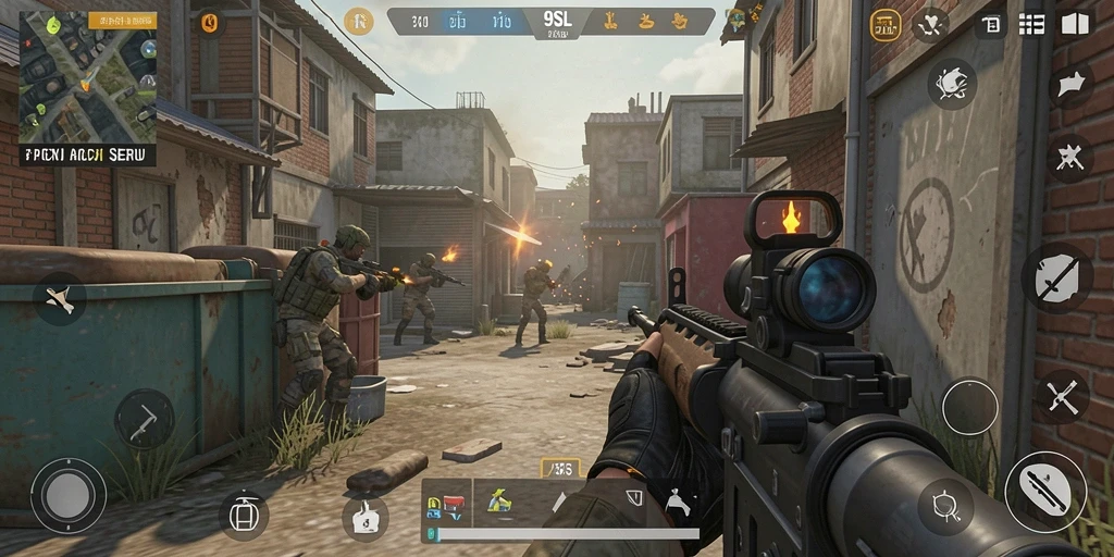 Screenshot 9SL menampilkan aksi menembak seru dalam gameplay FPS.