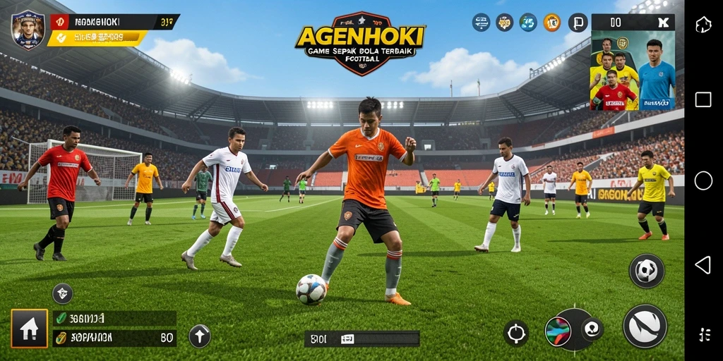 Tampilan gameplay seru di AGENHOKI dengan aksi sepak bola yang mendebarkan.