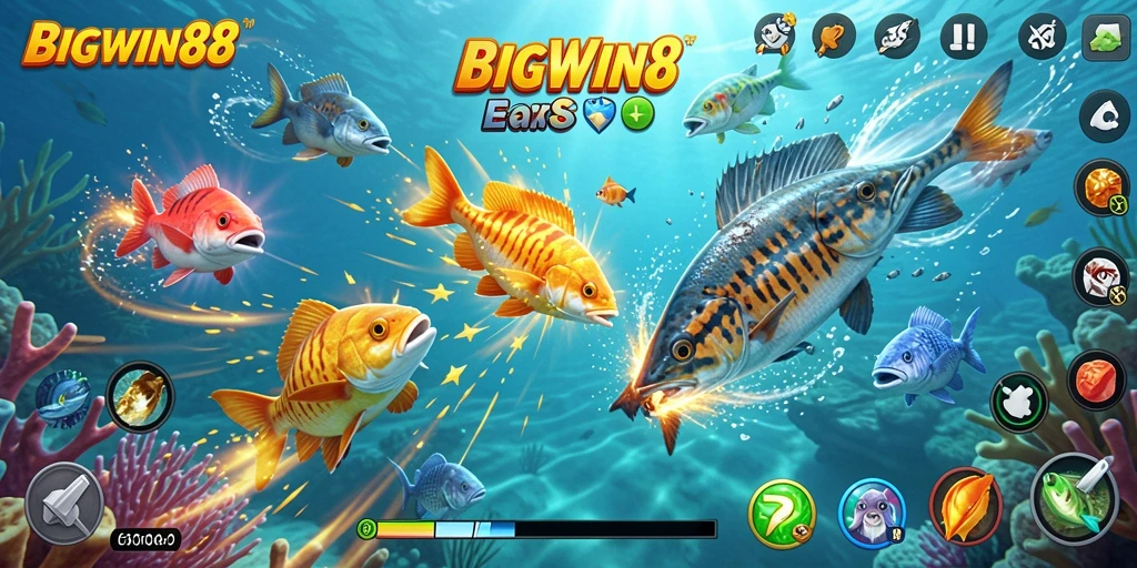 Tampilan gameplay seru dalam BIGWIN88 saat menangkap ikan.
