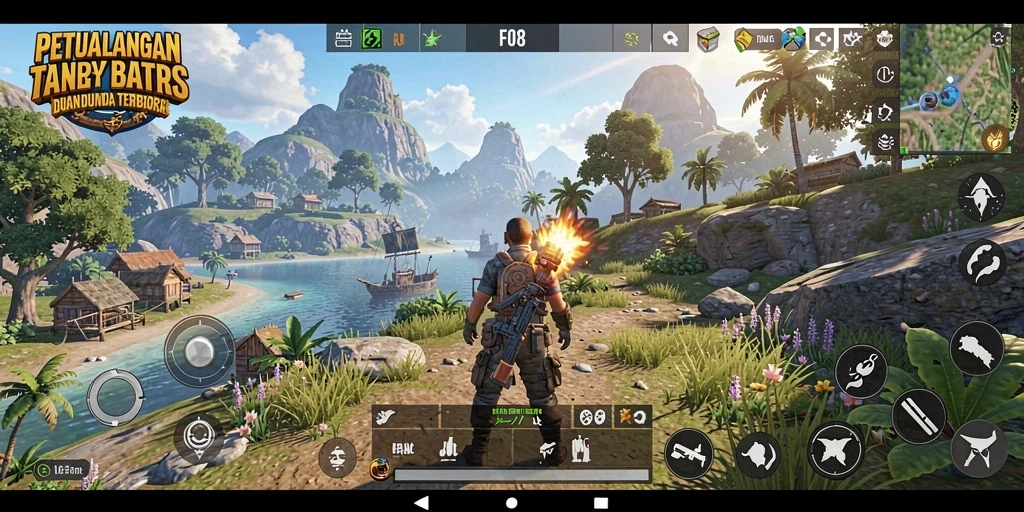 Tangkapan layar gameplay F08 yang menampilkan dunia terbuka yang menakjubkan.