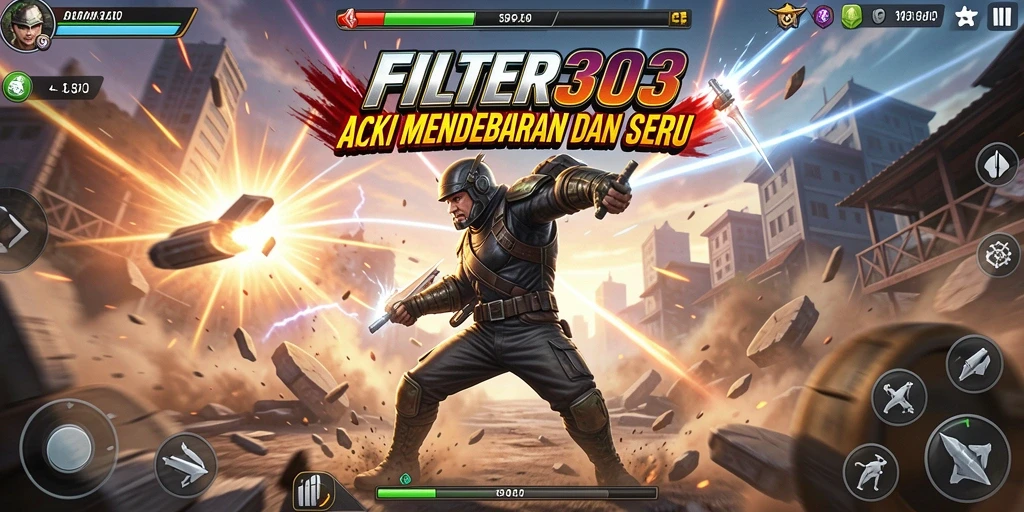 Screenshot menunjukkan aksi seru dalam FILTER303 dengan efek visual yang memukau.