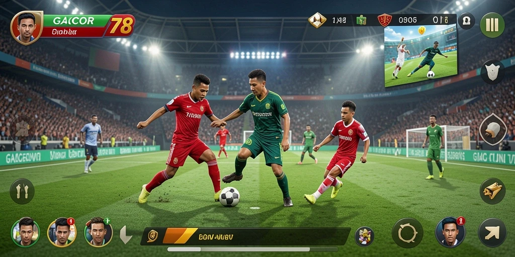 Screenshot dari gameplay GACOR78 dengan suasana pertandingan yang intens.