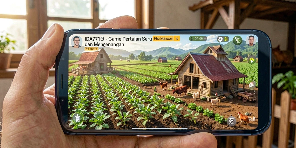Tangkapan layar gameplay IDA777 menunjukkan ladang pertanian yang indah.