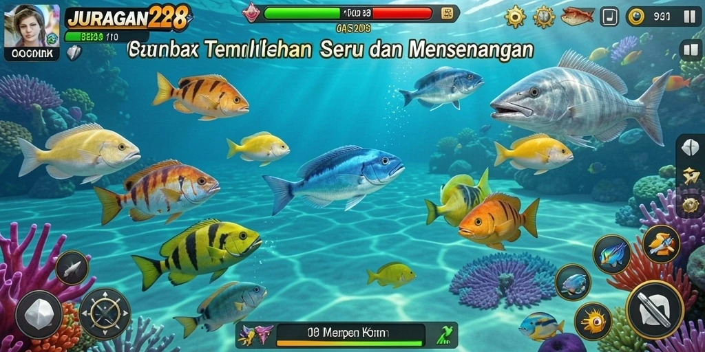 Tampilan gameplay seru dalam JURAGAN28 saat menembak ikan.
