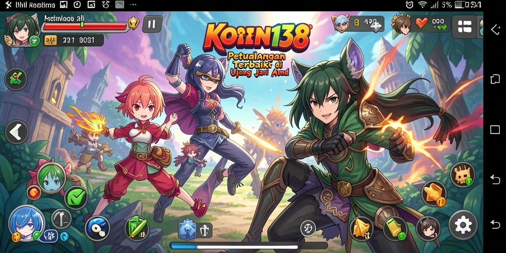Tangkapan layar gameplay KOIN138 yang menunjukkan karakter anime dalam aksi.
