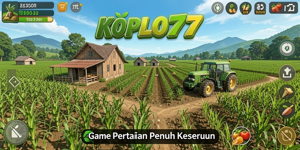 Screenshot gameplay KOPLO77 yang menunjukkan berbagai tanaman dan hewan ternak.