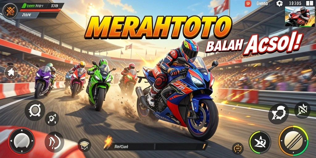 Screenshot gameplay <strong>MERAHTOTO</strong> menunjukkan balapan motor mendebarkan.